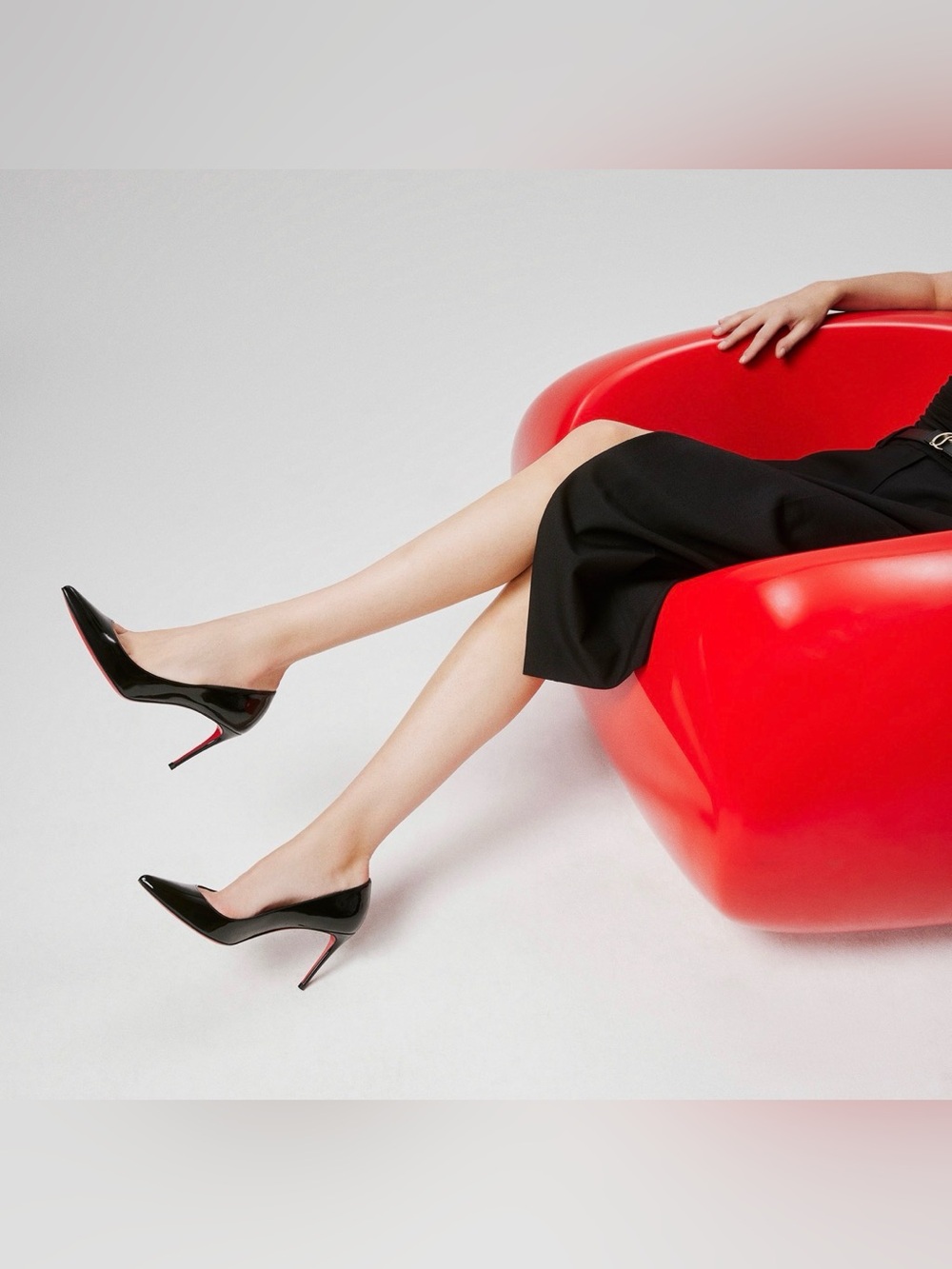 Christian Louboutin Kate Black Patent Leather Pointed Pumps with Red Sole
